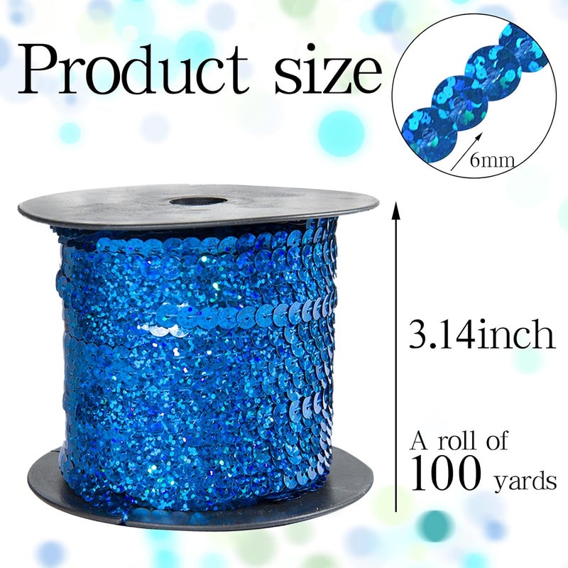 silllule 100 Yards Flat Round Sequin Trim String,6 mm Royal Blue Glitter Sequin Ribbon Metallic Trim Strand for Crafts Sewing Wedding Dress Clothes Party Embellish - Image 2